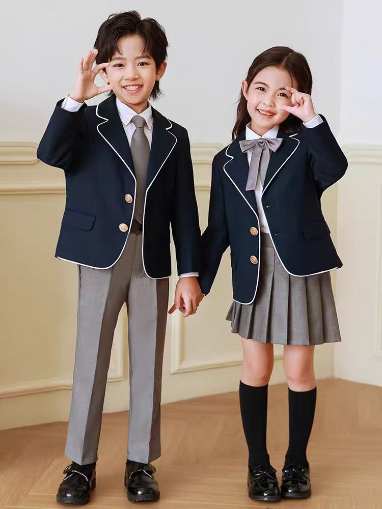 Navy blazer with white piping