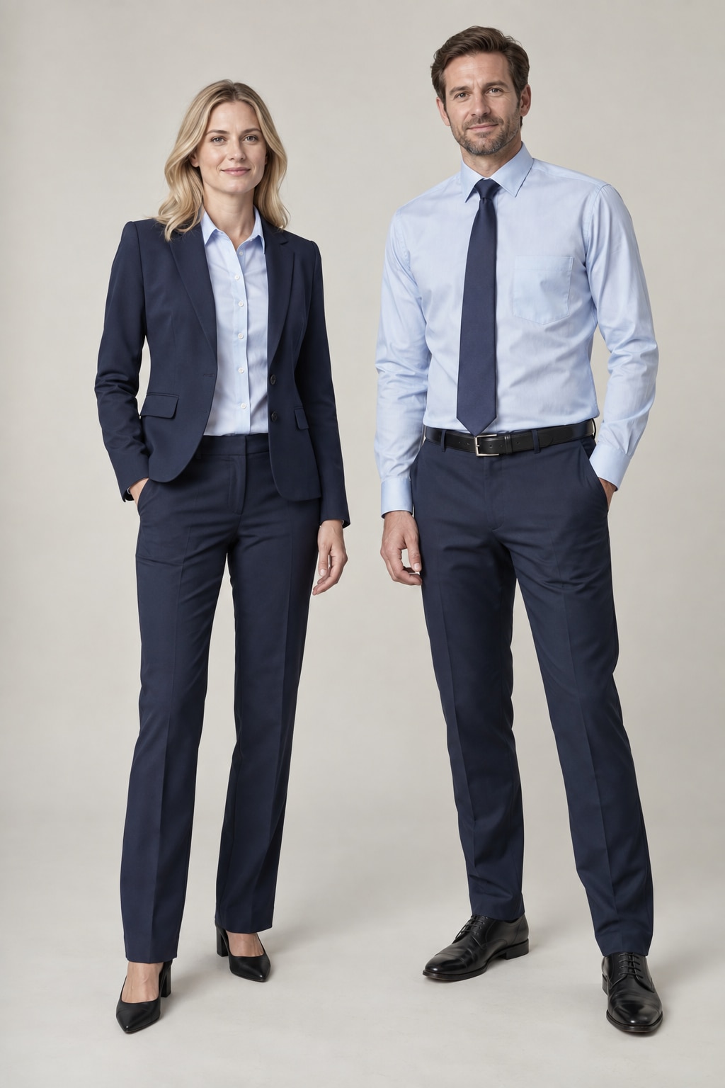 AI-generated style concept of two adults wearing corporate uniforms